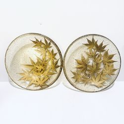 Vintage Mid Century Lucite Plate w/Bubbles And Gold Maple Leaves Set Of 2 7” 