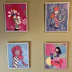 Teen Girl Cartoon Caricatures Framed Pictures