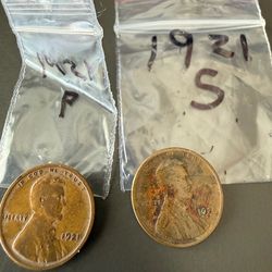 1921 p & s Wheat pennies