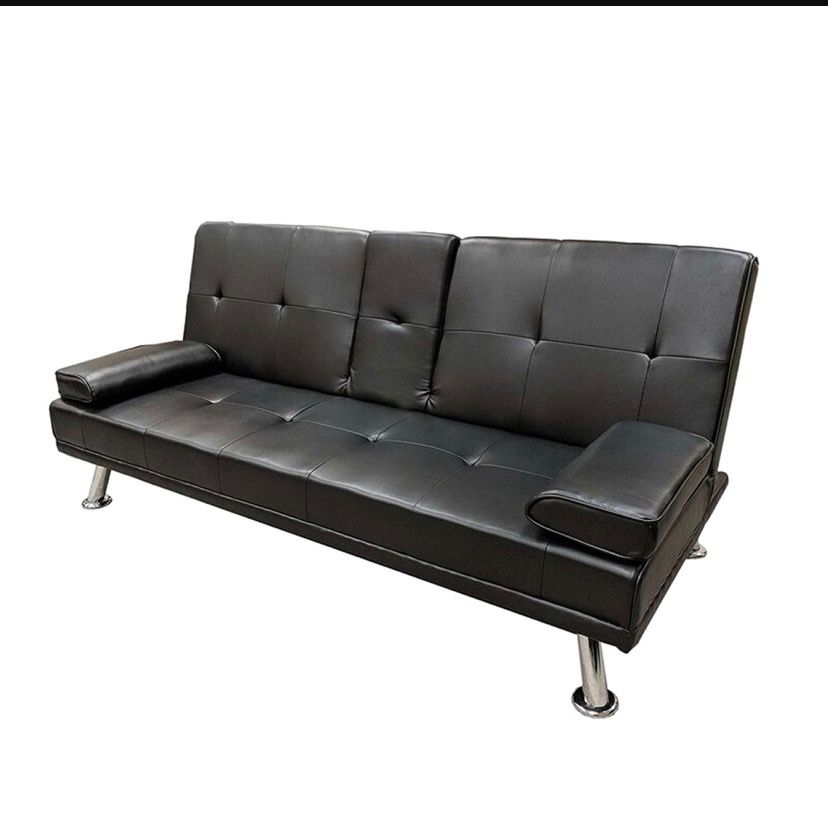 Black convertible sofa with chrome legs