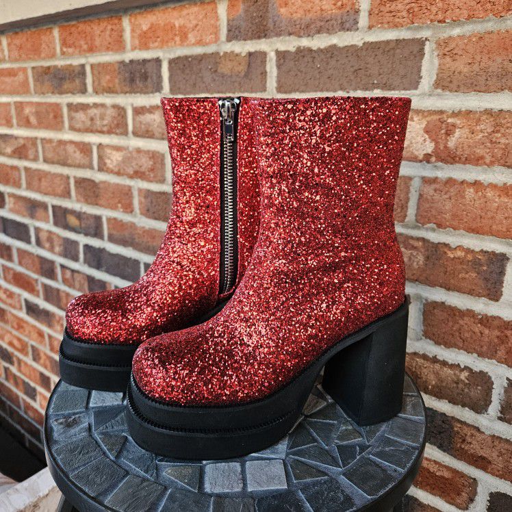 Red Glitter Platform Boots 