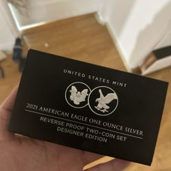 2021 American Eagle One Ounce Silver Coin Two Coins Designer Edition 