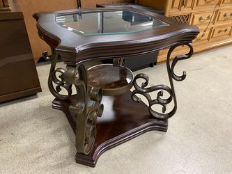 Mixed Media Ornate Side Table w/ Marble Shelf