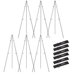 Art Folding Easels for Display, 6 Pack 63 Inches Metal Floor Easel Stand Bulk Tripod Black Collapsible for Sign Artist Poster Wedding | with Carry Bag