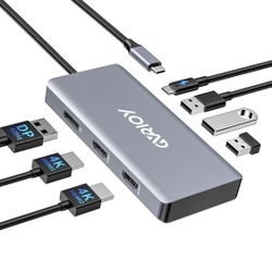 USB C to Dual HDMI Adapter, Multi Display Docking Station Dual Monitor with 2 HDMI, Displayport, 100W PD, 3 USB Ports, USB C Hub Multiport Dongle Comp