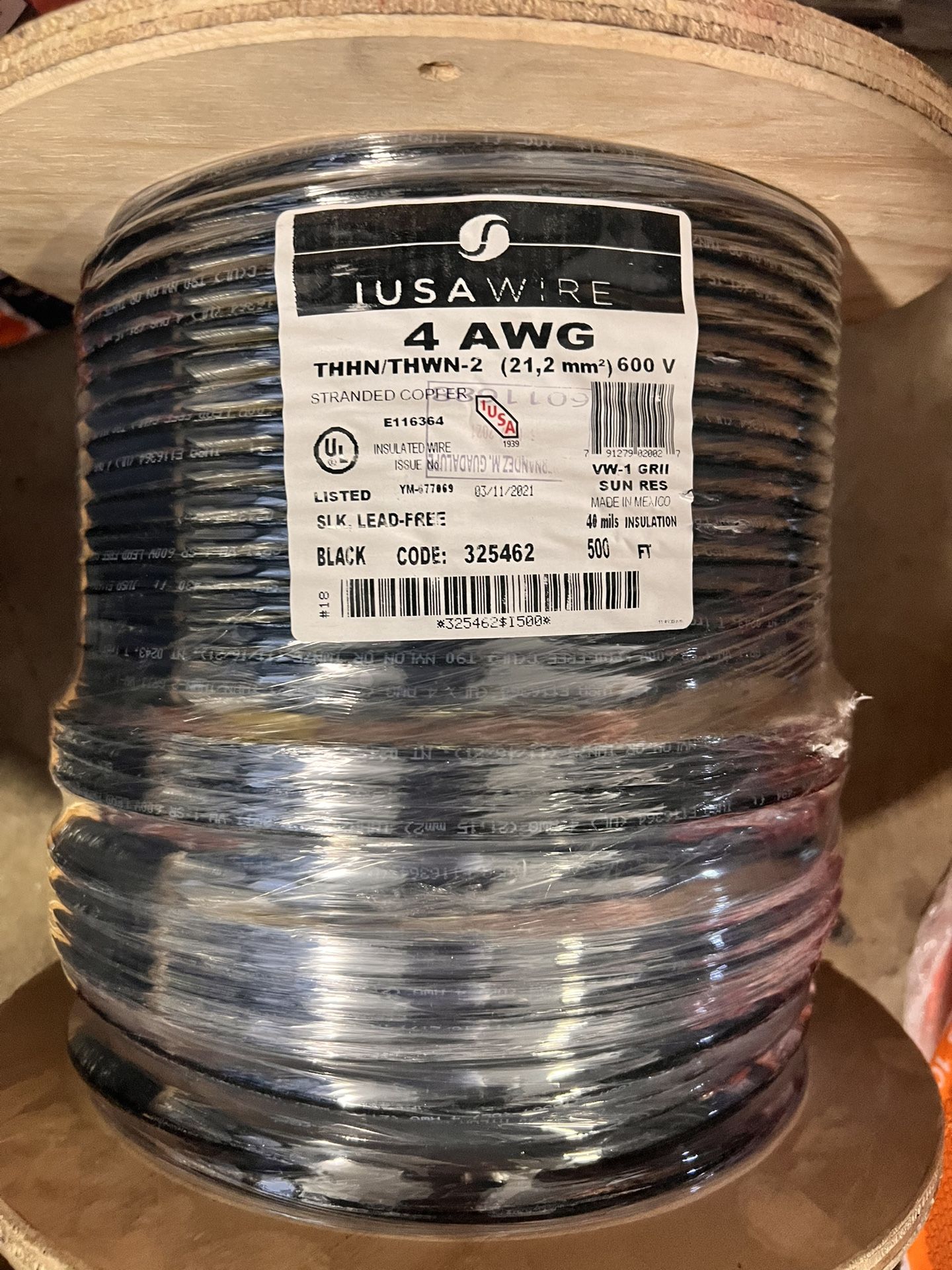 #4 500ft THHN Copper Wire Stranded New
