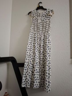 White Floral Smocked Maxi Dresses