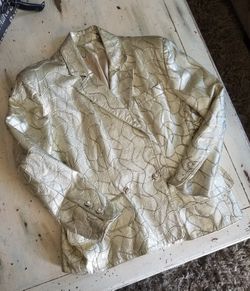 Vintage size L women's metallic gold leather blazer coat jacket