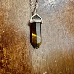 Natural Tigers Eye Silver Pendant Necklace 