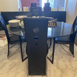 Glass Dining Table Set 4 Chair Black Modern