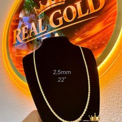 10K Gold Rope Chain 2.5mm 22 inch Real Gold 