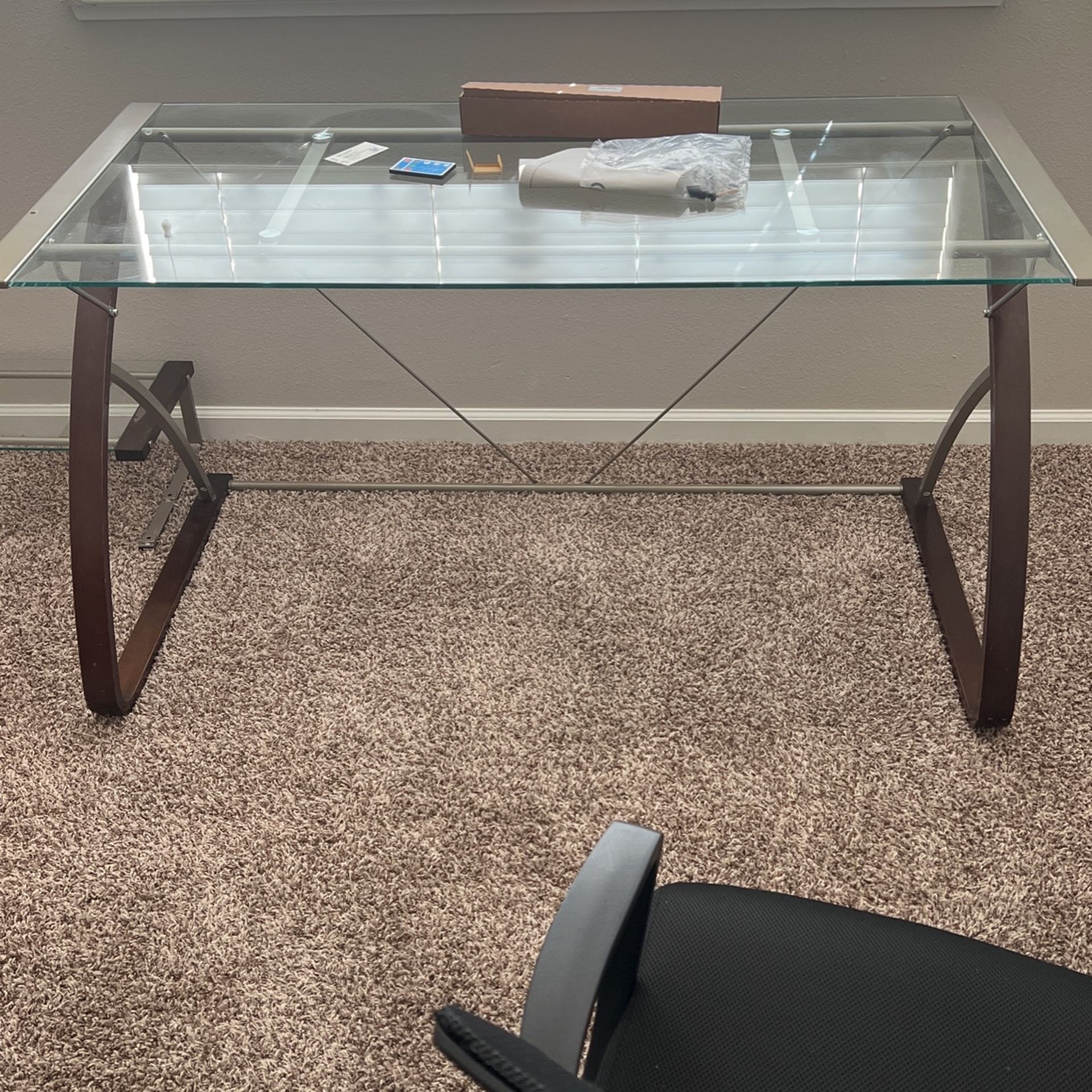 Beautiful Computer Desk. Glass Top. W/ Small Glass Top Printer Desk