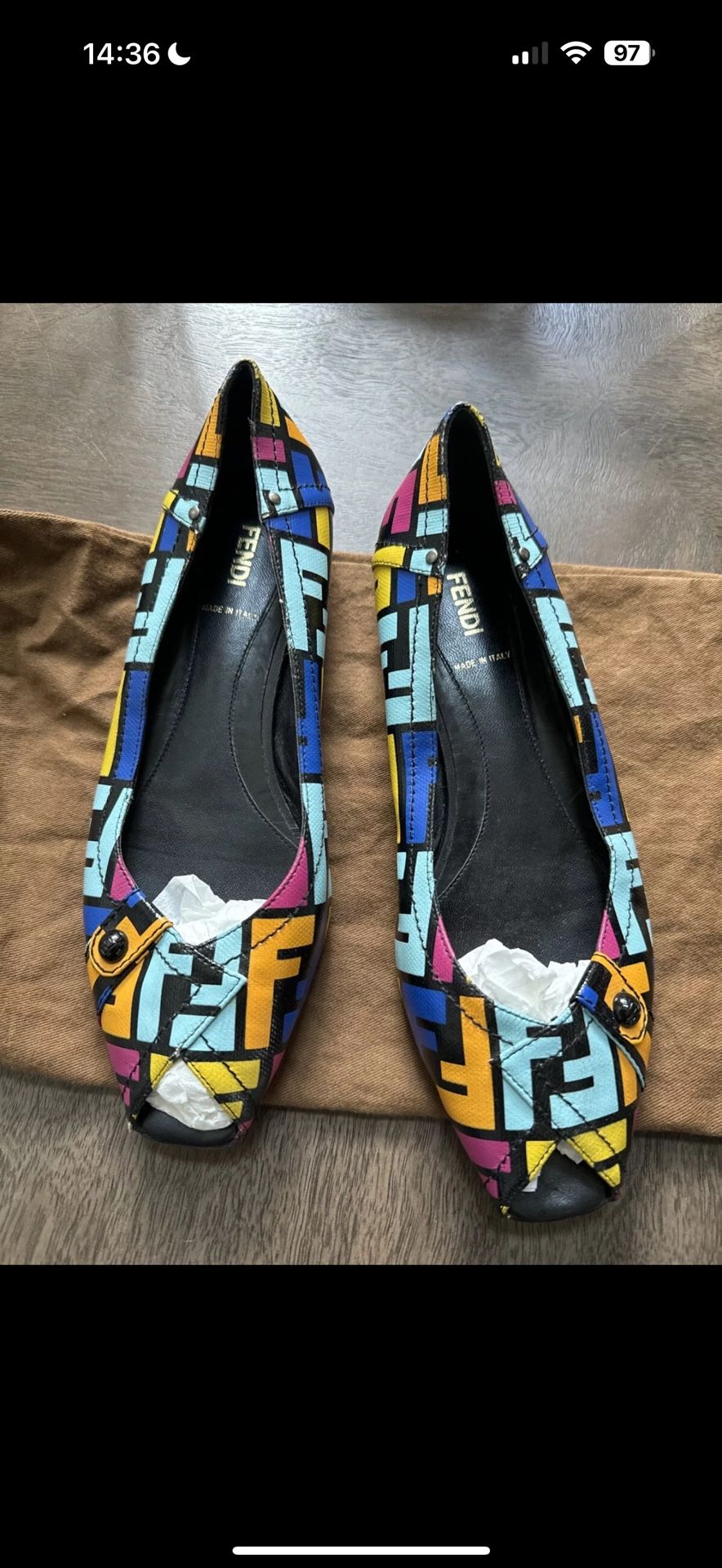 Authentic FENDI Coated Canvas Graffiti Zucca Flats Multicolor SIZE 40