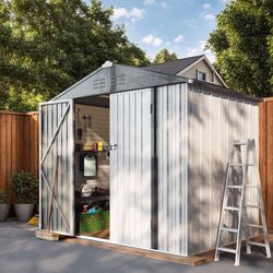 New 6 ft. W x 8 ft. D Outdoor Storage Metal Shed Lockable Metal Garden Shed for Backyard Outdoor (48 sq. ft.)