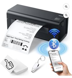 [Aixiqee] Bluetooth Thermal Label Printer - 4x6, 300mm/s, USB/Serial/BT. For Small Biz. Compat. Win/Mac/iOS/Android. Desktop. Power Type [Corded]."