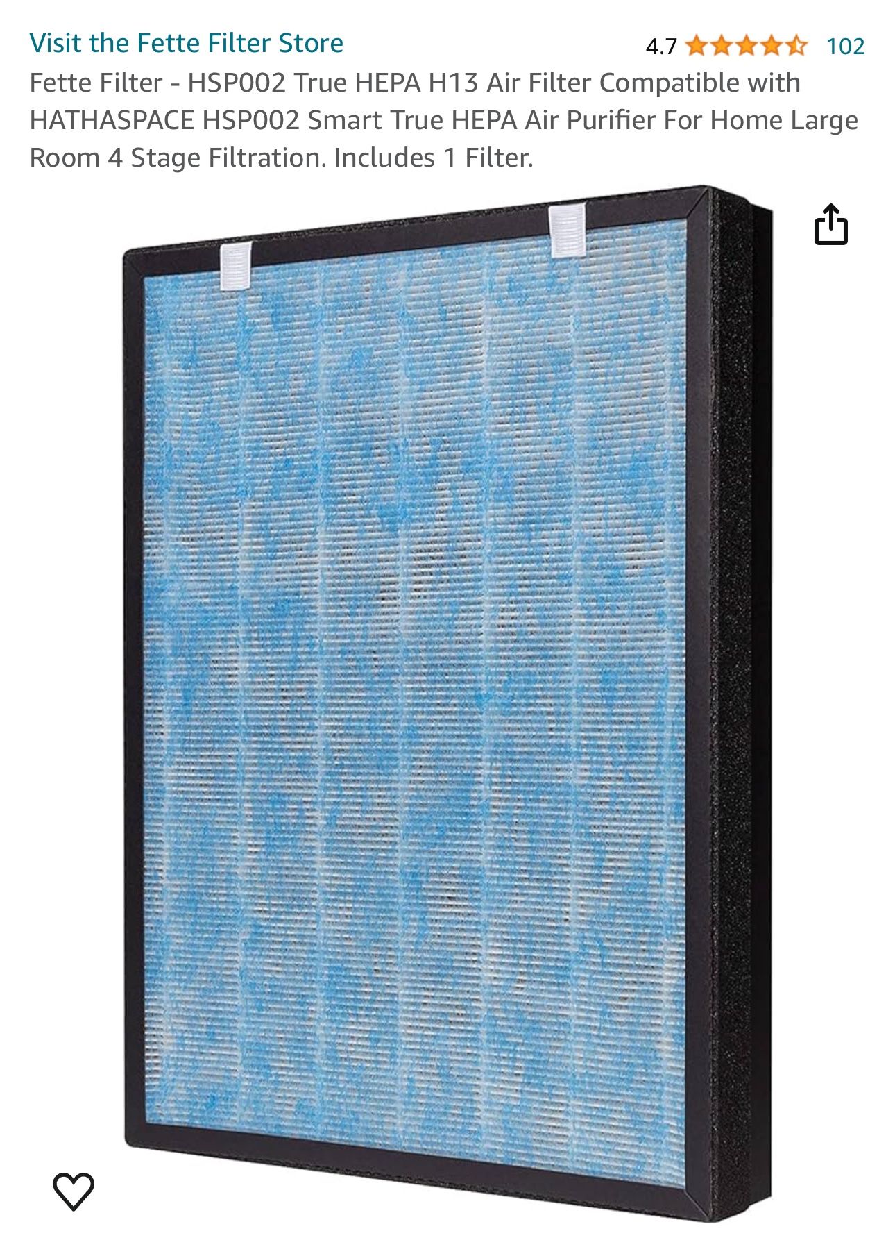HSP002 True HEPA H13 Air Filter Compatible with HATHASPACE HSP002 Smart True HEPA Air Purifier For Home Large Room 4 Stage Filtration