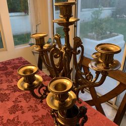 One Antique Italian Ornate Bronze Candelabras 25”