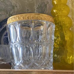 Crystal Ice Bucket for Wine or Champagne , 12” Tall, Heavy Duty Glassw/ Gold Trim 