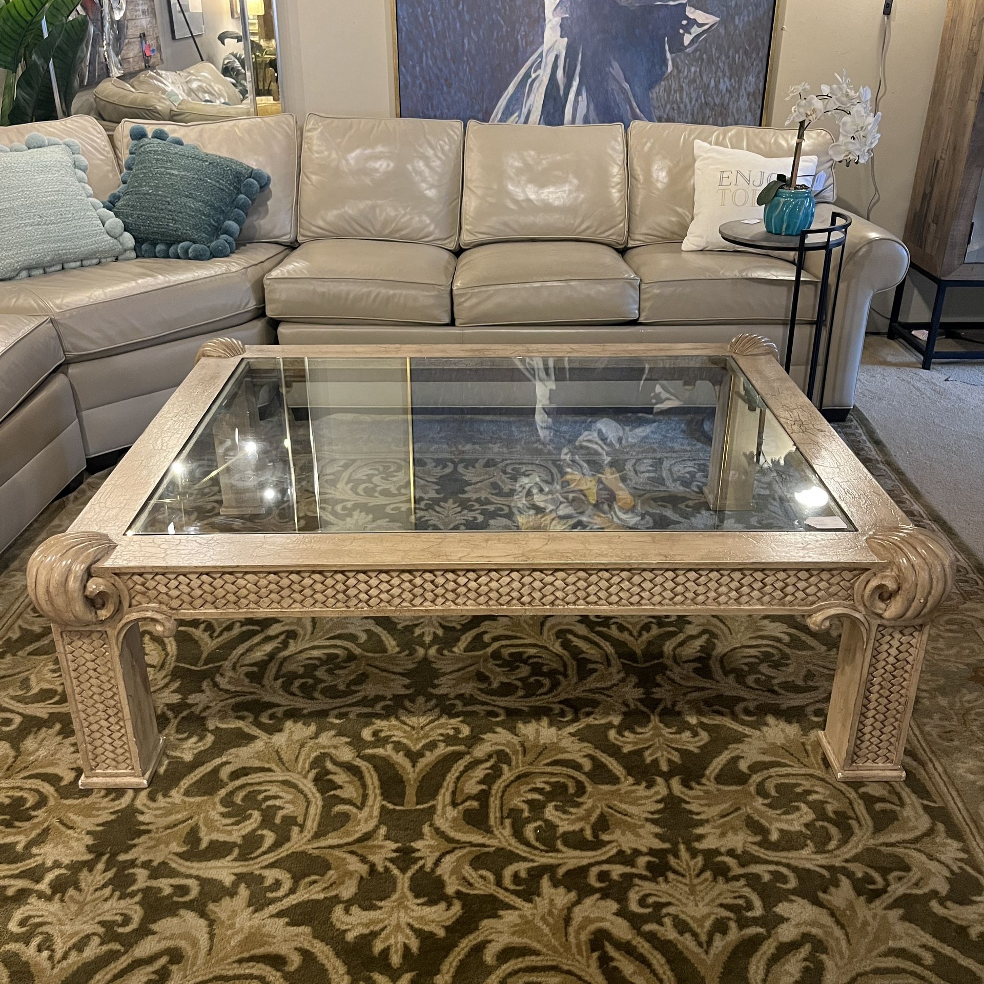 Neoclassical Square Glass Coffee Table