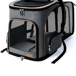 Lekereise Pet Carrier Backpack Expandable Cat Backpack for Medium Dogs and Large Cats 20-25 Lbs, Grey
