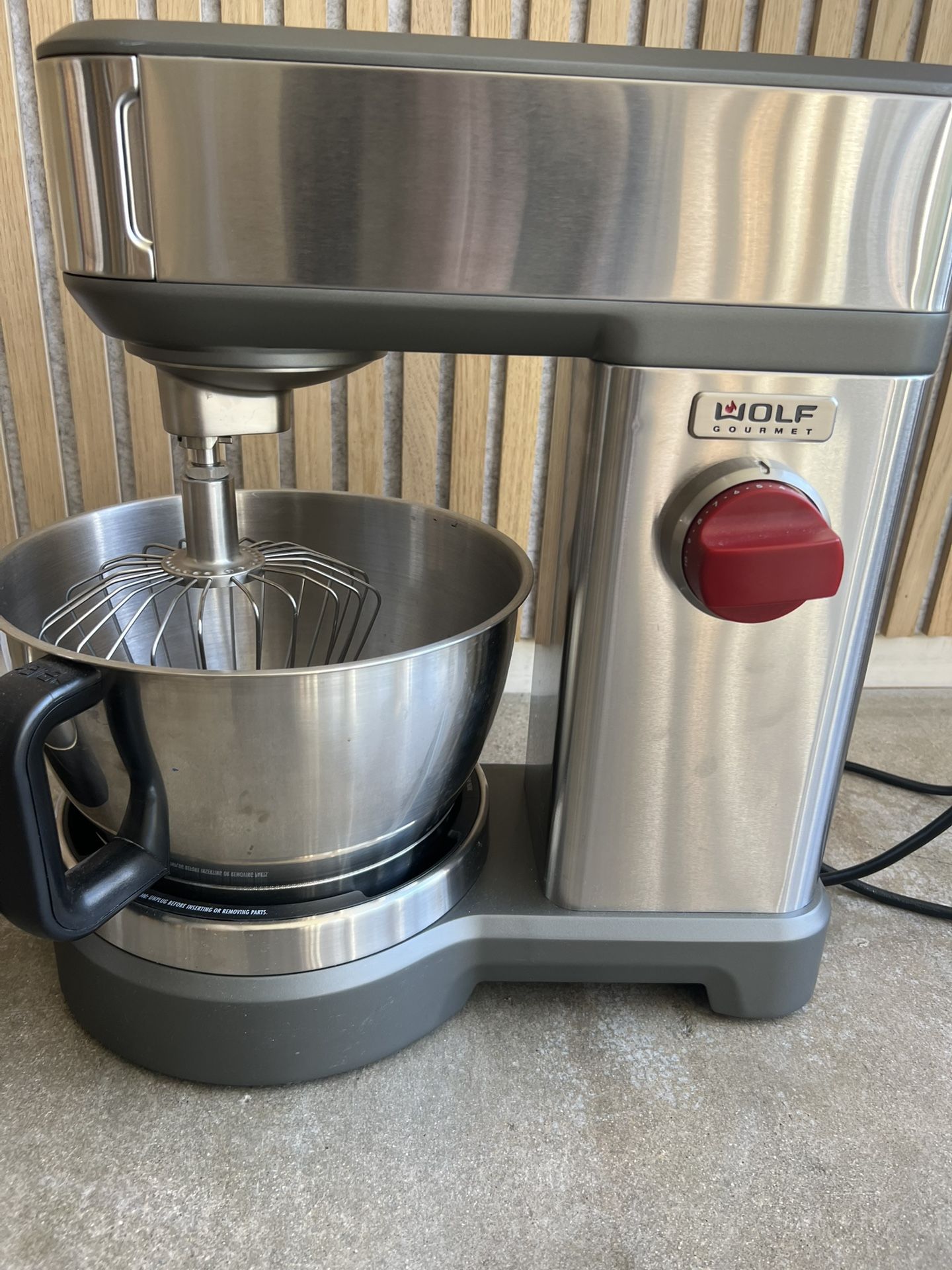 Wolf Gourmet High-Performance Stand Mixer, 7 qrt, with Flat Beater, Dough Hook and Whisk, Brushed Stainless Steel (WGSM100S)
