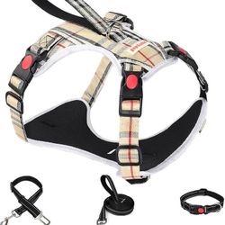 BABYLTRL No Pull Dog Harness with Leash & Collar, Adjustable Dog Vest Harness Reflective Oxford No-Choke Soft Pet Harness for Small Medium Large Dogs 