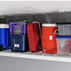 Hanging Metal Garage Shelves Used (Missing Screws )2 Sets 36”x96”