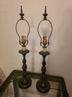 Pair of Vintage Dark Brown Metal Candlestick Table Lamps