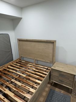 Queen Bed, Mattress, matching night stand