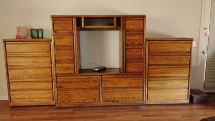 ​3-Piece Solid Oak Entertainment & Dresser Wall Unit Set
