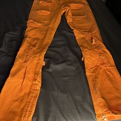 Orange Stacked Jeans Men 
