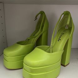 Women High Chunky Platform Closed Toe Block Heels Square Toe Ankle Strap Pumps Shoes