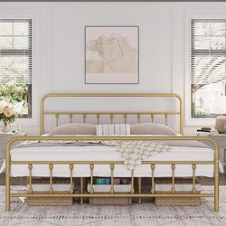 Gold king Size Bed Frame and Mattress 