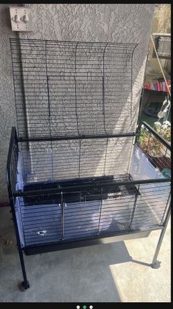 Cage With Hay N Food Plus Bedding
