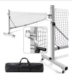 Portable Pickleball Net with Wheels, 22ft Regulation Size for Court & Training, Hand Crank Winch Tension System, Heavy Duty Steel Frame, Indoor Gym & 