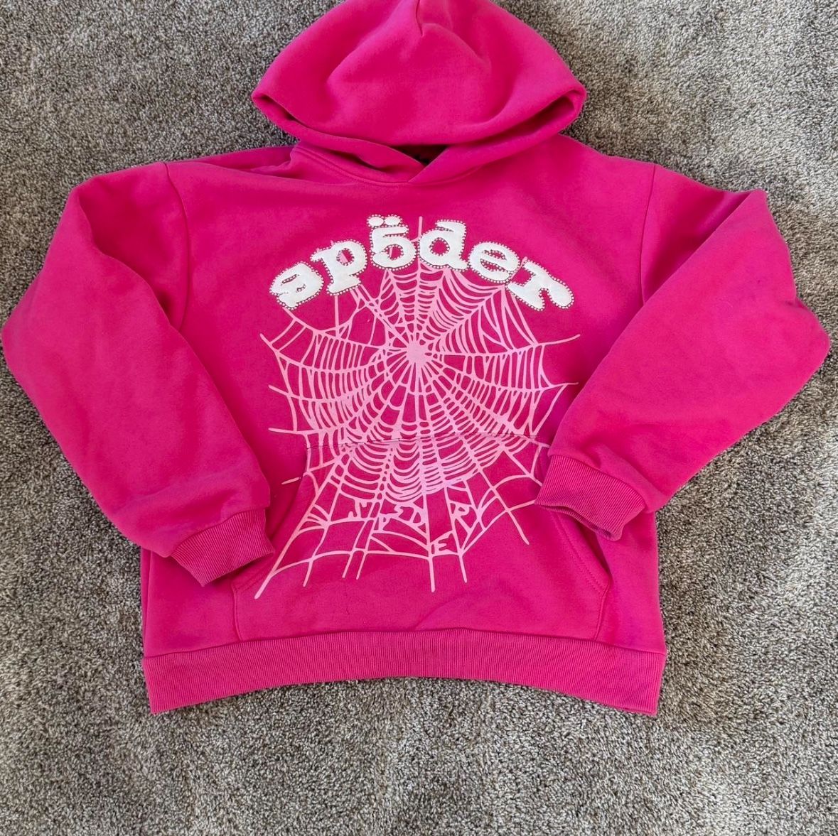 Pink Sp5der rhinestone hoodie