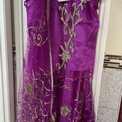 New Purple Color Gold Sequin On Netted Satin Lehenga Dress Set For Teen Girls