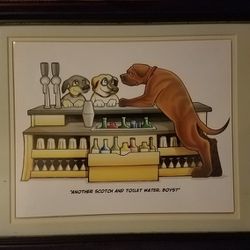 Funny Dogs At Bar Framed Picture