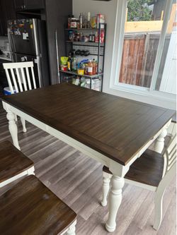 Dining table 4 chairs 1 storage bench