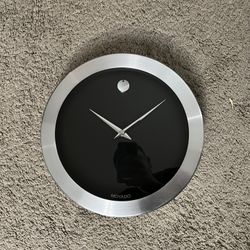 Movado Round Wall Clock Iconic Silver Museum Dial Concave Dot 12” Rare Stainless $225