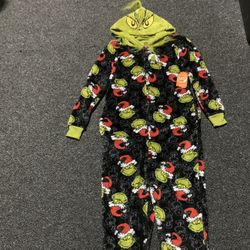 New the Grinch womens size XS (0/2) super soft fleece hooded Christmas romper 