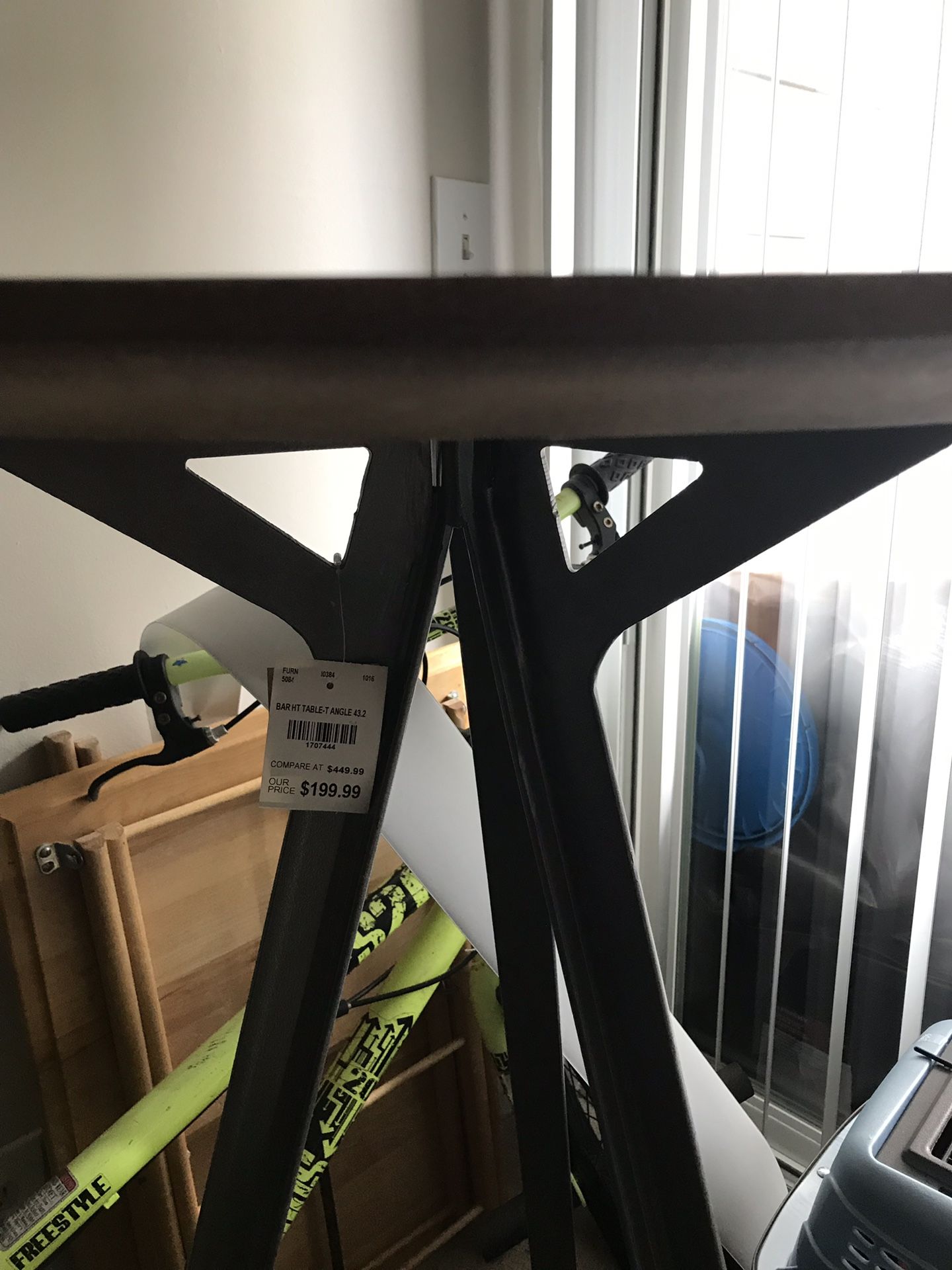 High bar wood and metal table- brand new. No chair