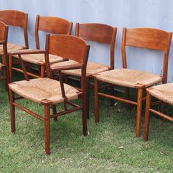 set of 8 vintage 1950's Mid Century Danish Modern TEAK Borge Mogensen woven cord CHAIR set And Others