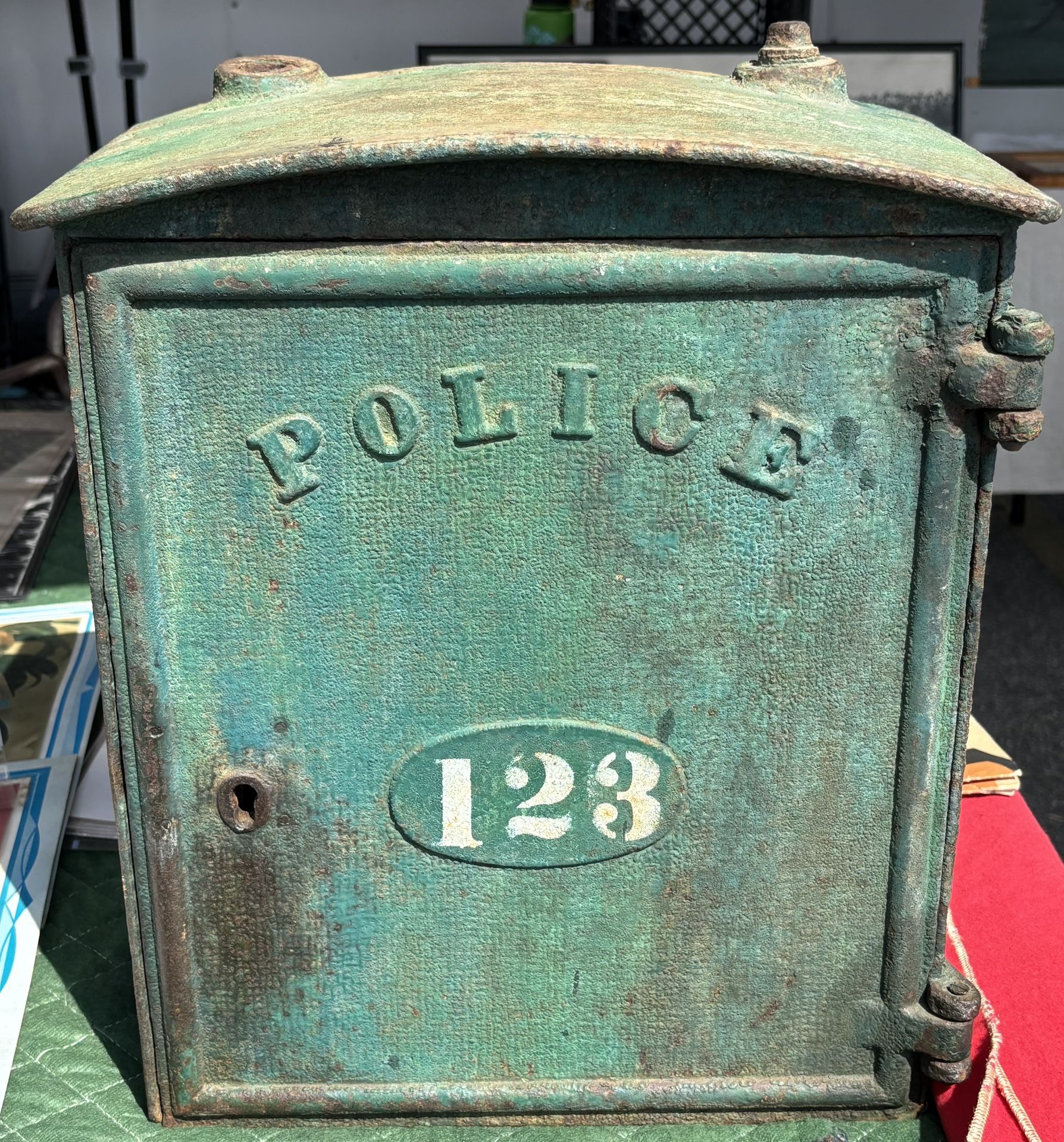 Antique Scarce Cast Iron Green POLICE CALL Box
