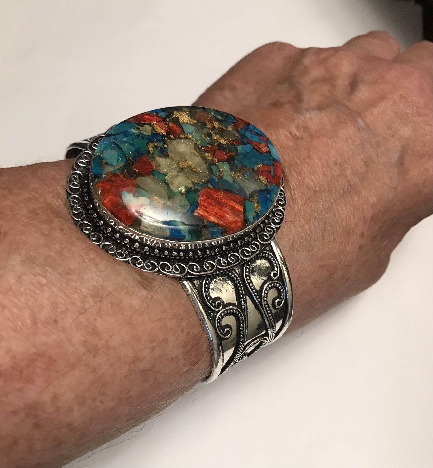 Oyster Copper Turquoise 925 Sterling Silver Cuff Bracelet