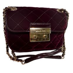 Michael Kors Sloan Small Quilted-Velvet Shoulder Bag in rich burgundy