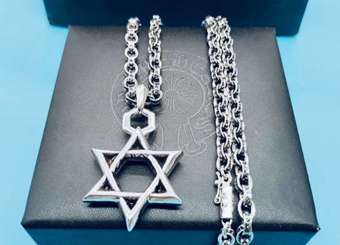 Chrome Hearts Star Of David Pendant With 24” Link Chain Necklace