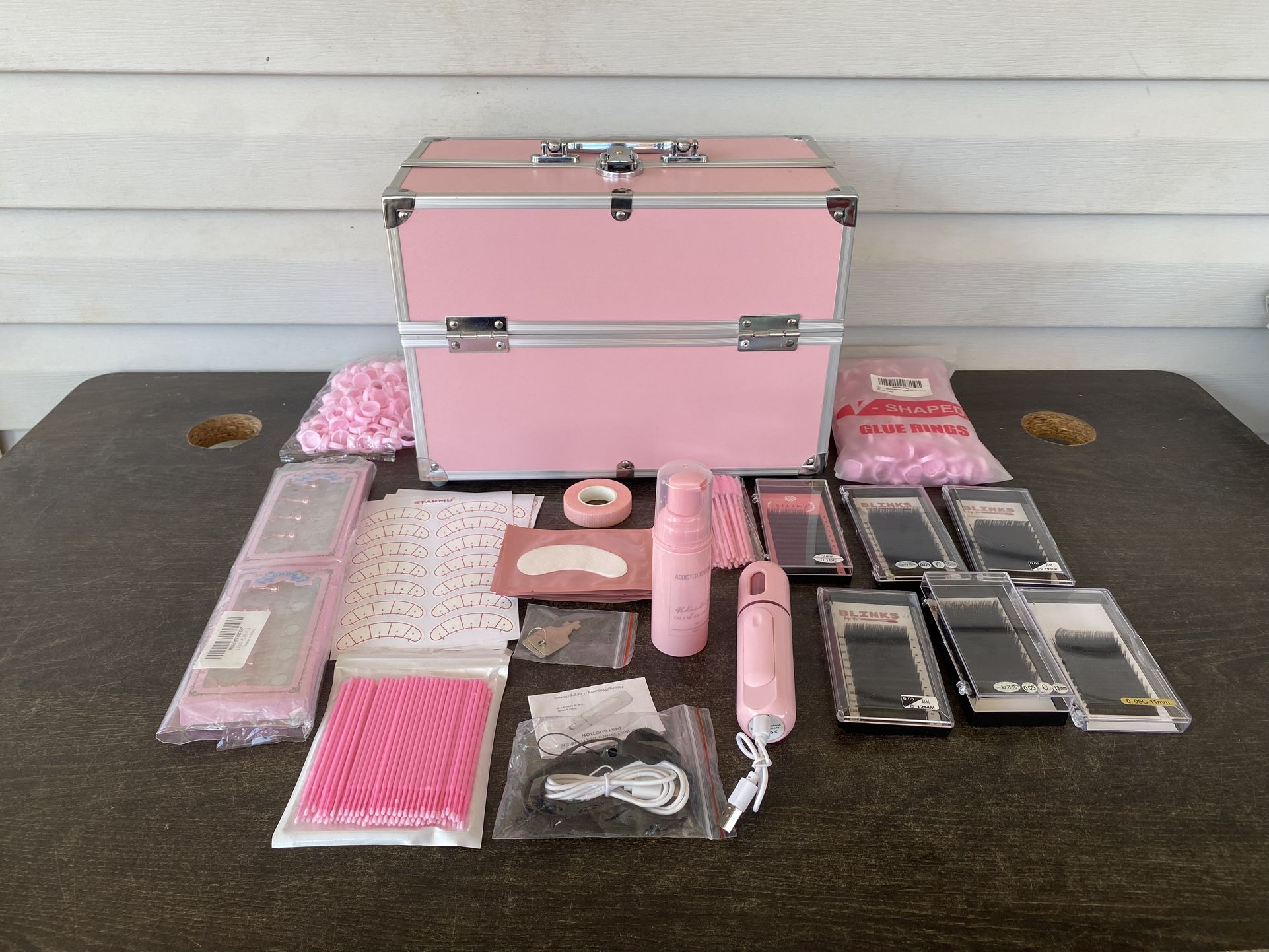 Eyelash makeup kit with FRCOLOR Makeup Organizer Travel Vanity Mirror 3-tier