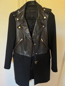 Zara Black Leather Panel Moto Coat