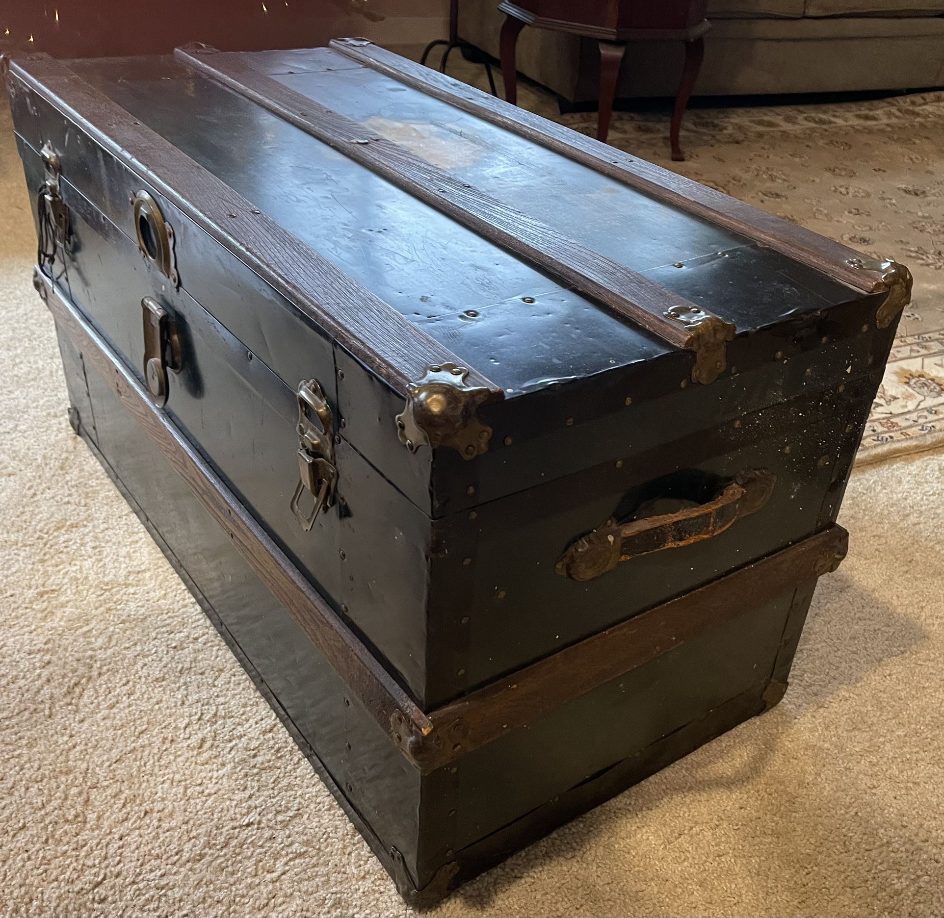 Vintage Steamer Trunk - Wood Trim